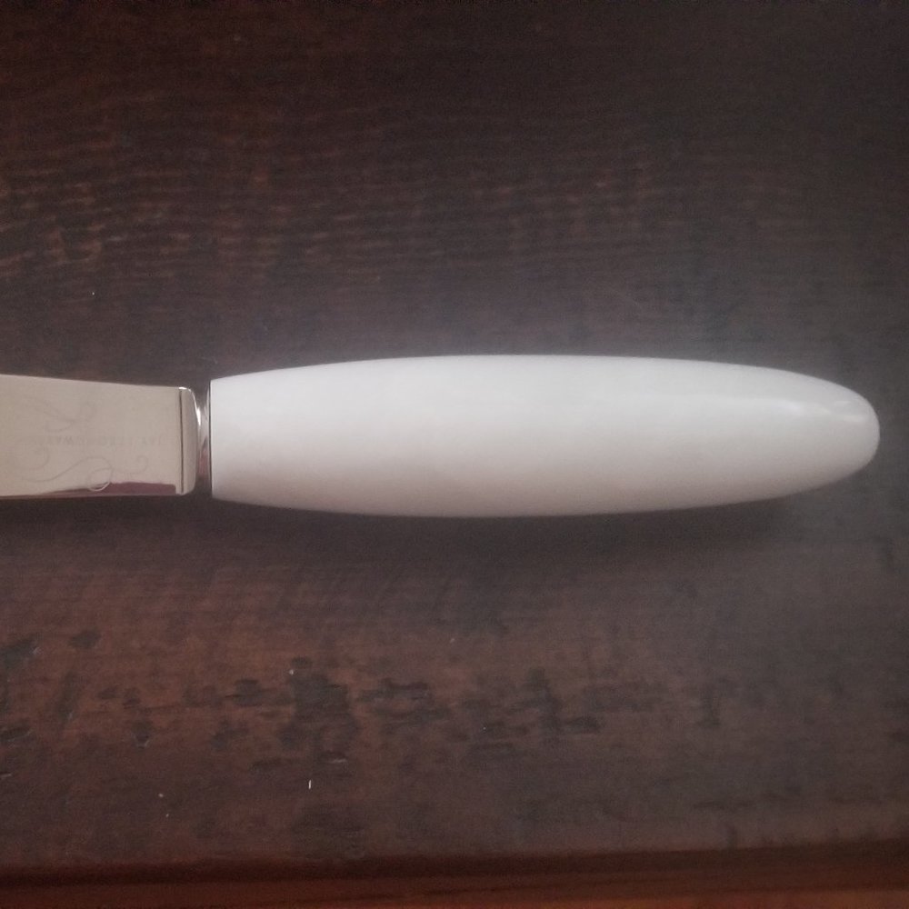 WOW RARE JAY STRONGWATER MODERN WHITE MARBLE CHEESE SERVING BUTTER SILVER KNIFE